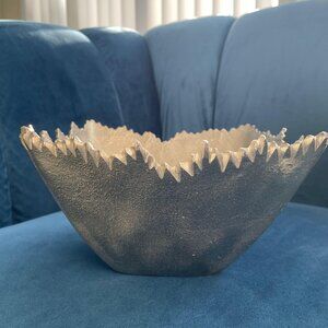 Modern Decorative zigzag Textured Metal Silver Bowl Sturdy Statement Centerpiece